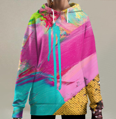 Взрыв цвета и текстуры в абстрактном экспрессии, Hoodie Long Oversize 3D