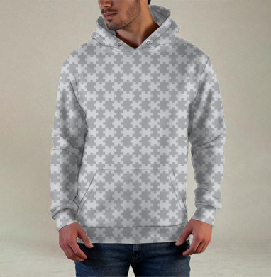 Геометрический орнамент из серых элементов мозаики Узор Пазл, Худи / Мужская / С карманом / 3D
