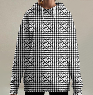 Стильный черный белый узор / Geometric fractal для декора интерьера, Hoodie Long Oversize 3D