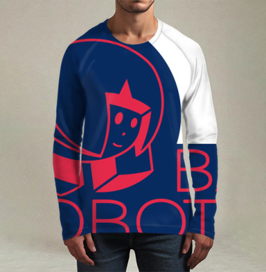 Ретро робот парит в синем с красным Bal Robotov, Футболка мужская лонгслив 3Д