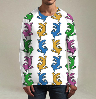 Разноцветные ящерицы на сером фоне Colorful lizards on gray background, Футболка мужская лонгслив 3Д