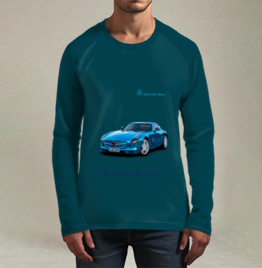 Глубокий синий Mercedes Benz SLS роскошь мощь, Футболка мужская лонгслив 3Д