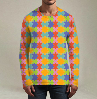 Бесконечная яркая мозаика из элементов Puzzle Pattern Узор пазлов, Футболка мужская лонгслив 3Д