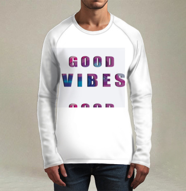 Позитивное Настроение Яркая Надпись GOOD VIBES, Футболка мужская лонгслив 3Д