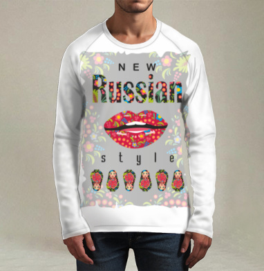 Яркий New Russian Style с матрёшками и росписью, Футболка мужская лонгслив 3Д