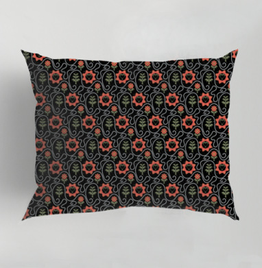 Этнический узор с сердцами и растениями / Ethnic Pattern Style, Подушка декоративная 50х70 см