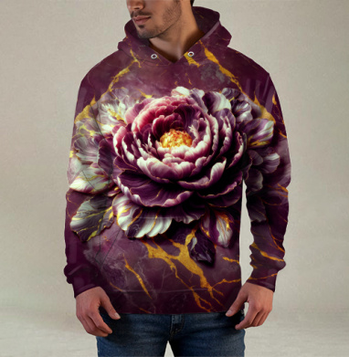 Golden Marble Peony – Золотой мраморный пион на фоне декоративного изделия, Худи / Мужская / С карманом / 3D