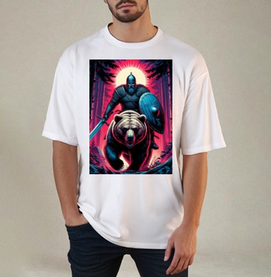 Viking Warrior Bear / Викинг на медведе в стиле ретроволна медведь воин фэнтези - Магазин футболок jestkrd