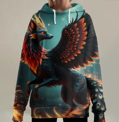Fire Fox Phoenix Hybrid – Огненная лиса феникс в лесу мистический дух природы - Магазин футболок jestkrd