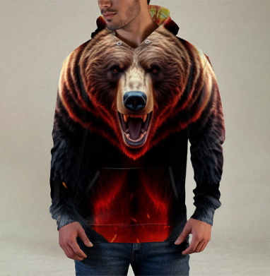 Могучий коронованный огненный медведь с крыльями / Fire Bear Wings - Магазин футболок jestkrd