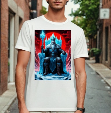 Powerful Eternal Ice King Sitting On Throne - Вечный Ледяной Король Трон, Футболка мужская Base белая