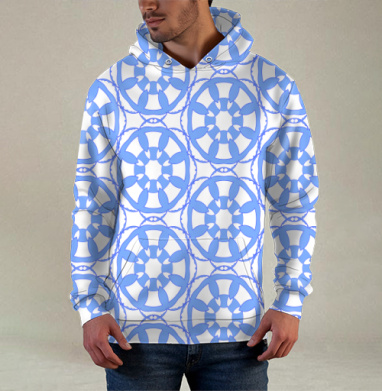 Blue Geometric Tile Pattern / Синий Геометрический Узор синий серый орнамент, Худи / Мужская / С карманом / 3D