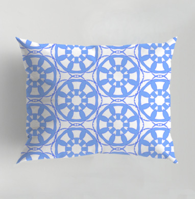 Blue Geometric Tile Pattern / Синий Геометрический Узор синий серый орнамент, Подушка декоративная 50х70 см