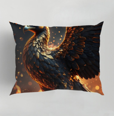 Phoenix King of Fire / Феникс король огня в золотой короне власть, Подушка декоративная 50х70 см