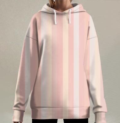 Пастельные розовые полосы в интерьере и нежная геометрия декора, Hoodie Long Oversize 3D