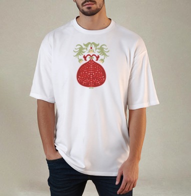 Royal Pomegranate Fruit Ornament / Королевский гранат декоративный элемент узора, Футболка / Мужчинам / Оверсайз / Белая / C принтом
