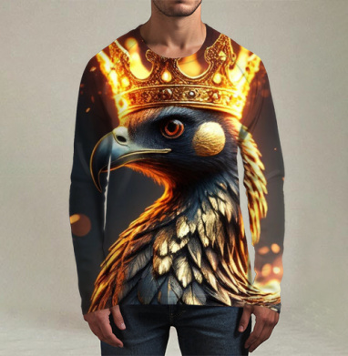 Phoenix King of Fire / Феникс король огня в золотой короне власть, Футболка мужская лонгслив 3Д