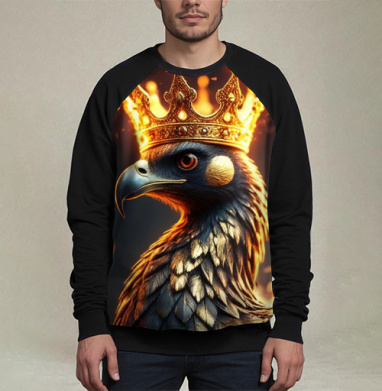 Phoenix King of Fire / Феникс король огня в золотой короне власть, Свитшот мужской 3D / хлопок