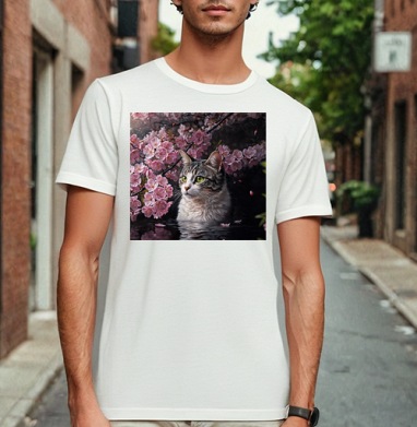 Cat in sakura – Полосатый кот среди розовых лепестков Кот сакура вишня - Магазин футболок AnnArtshock - Дизайнерские принты