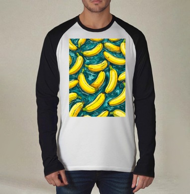 Refreshing Tropical Bananas in Water / Свежие желтые бананы в воде, Футболка длинный рукав / Мужчинам / Реглан / Принт