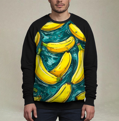 Refreshing Tropical Bananas in Water / Свежие желтые бананы в воде, Свитшот мужской 3D / хлопок