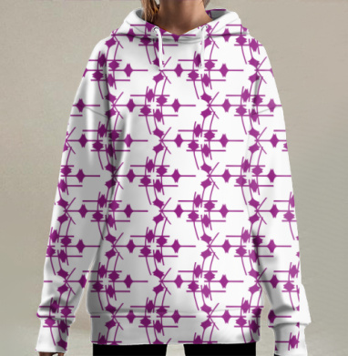 Геометрический узор фуксия на сером Abstract Fuchsia Grey Pattern, Hoodie Long Oversize 3D