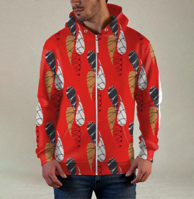Абстрактный графический узор лепестки / Abstract pattern red drops, Толстовка мужская на молнии 3Д полная запечатка