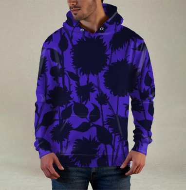 Black Sunflower Silhouette Черный силуэт подсолнуха синие темные подсолнухи, Худи / Мужская / С карманом / 3D