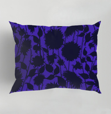 Black Sunflower Silhouette Черный силуэт подсолнуха синие темные подсолнухи, Подушка декоративная 50х70 см