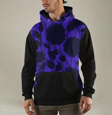 Black Sunflower Silhouette Черный силуэт подсолнуха синие темные подсолнухи, Толстовка мужская Regular 3D