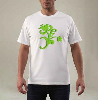 Green 3D flower / Зеленый объемный цветок современном стиле фольклора, Футболка мужская REGULAR белая
