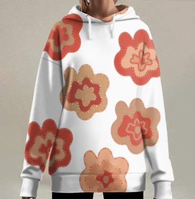Абстрактные красные цветы на чёрном фоне для стильных решений, Hoodie Long Oversize 3D