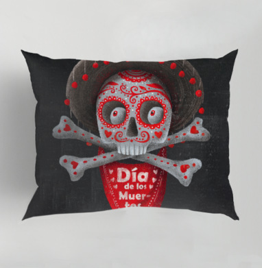 Череп с сомбреро Día de los Muertos яркий арт, Подушка декоративная 50х70 см
