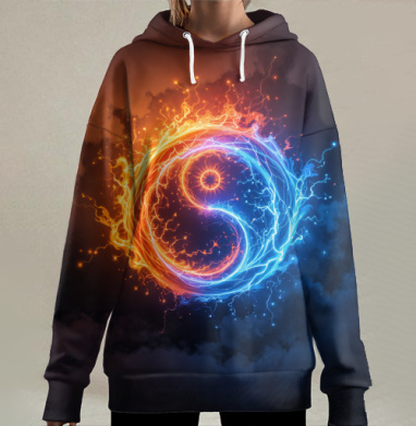 Огонь и вода встречаются в балансе силы вечной, Hoodie Long Oversize 3D