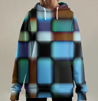 Абстрактные цветные блоки с динамичностью и глубиной восприятия, Hoodie Long Oversize 3D