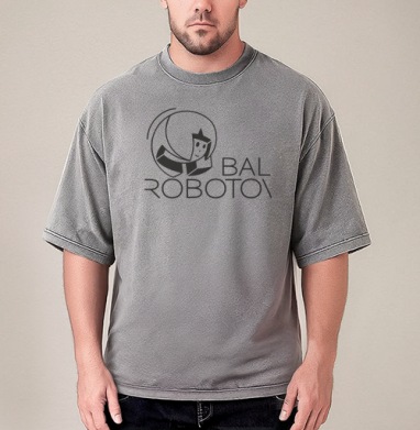 Ретро робот парит в синем с красным Bal Robotov, Футболка мужская варенка оверсайз