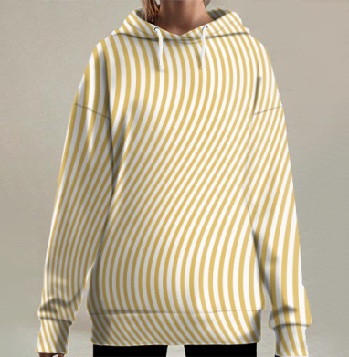 Волнистые линии желтые белом фоне оптическая иллюзия, Hoodie Long Oversize 3D