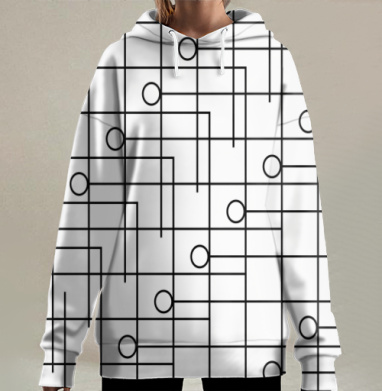 Геометрическая сетка с точками в минимализм стиле, Hoodie Long Oversize 3D