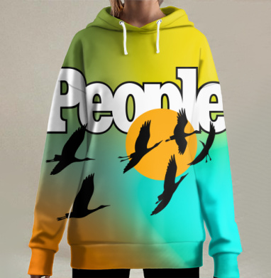 Свобода птиц над солнцем на фоне People свободы движения, Hoodie Long Oversize 3D
