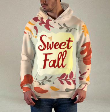 Осенние листья мягко падают под Sweet Fall, Худи / Мужская / С карманом / 3D