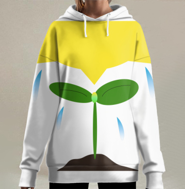 Молодое растение под дождём символ надежды роста, Hoodie Long Oversize 3D
