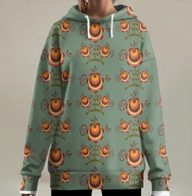 Ретро цветочный узор с гармоничными элементами порядок и уют, Hoodie Long Oversize 3D