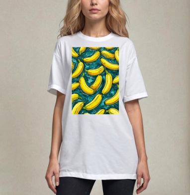 Refreshing Tropical Bananas in Water / Свежие желтые бананы в воде, Футболка / Унисекс / Оверсайз / Белая / C принтом