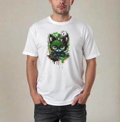 Ядовитый котенок в стиле Pop Surrealism, Футболка / Мужчинам / Pure / Белая / C принтом