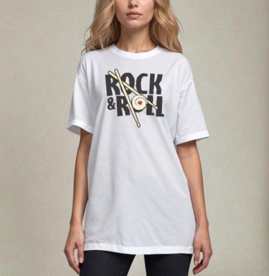 Рок-н-ролльная подача суши с черепом и палочками ROCK ROLL, Футболка / Унисекс / Оверсайз / Белая / C принтом