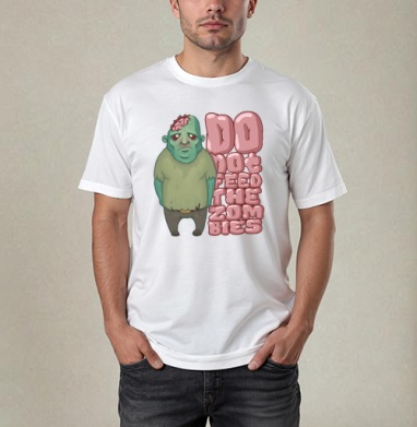 Веселый грустный зомби с надписью не кормите зомби, Футболка / Мужчинам / Pure / Белая / C принтом