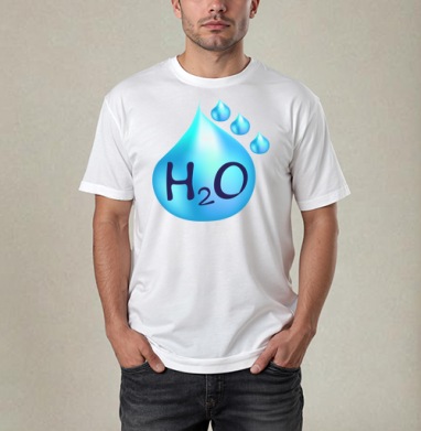 Голубая капля воды с формулой воды на фоне воды, Футболка / Мужчинам / Pure / Белая / C принтом