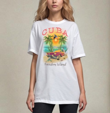 Куба - остров свободы, Футболка / Унисекс / Оверсайз / Белая / C принтом