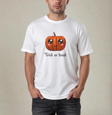 Веселая тыква для праздника Хэллоуина Trick or treat, Футболка / Мужчинам / Pure / Белая / C принтом