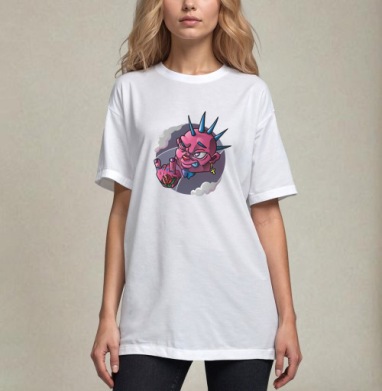 Яркий розовый панк с тату и серьгой панк с тату, Футболка / Унисекс / Оверсайз / Белая / C принтом